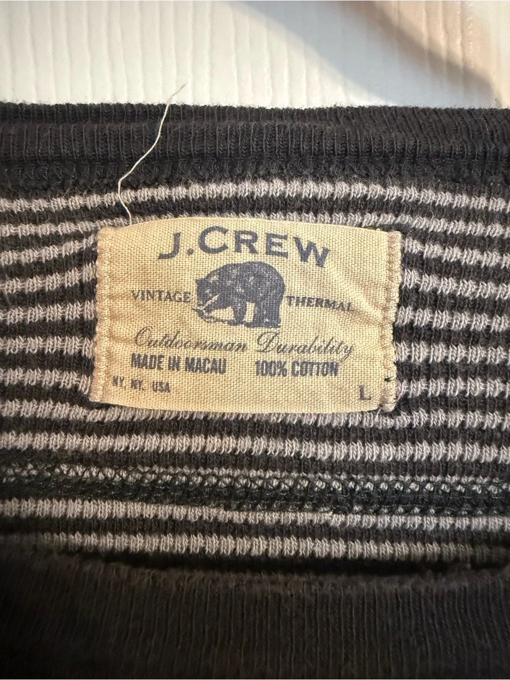 J. Crew Vintage Thermal Striped Top - Black & Gray